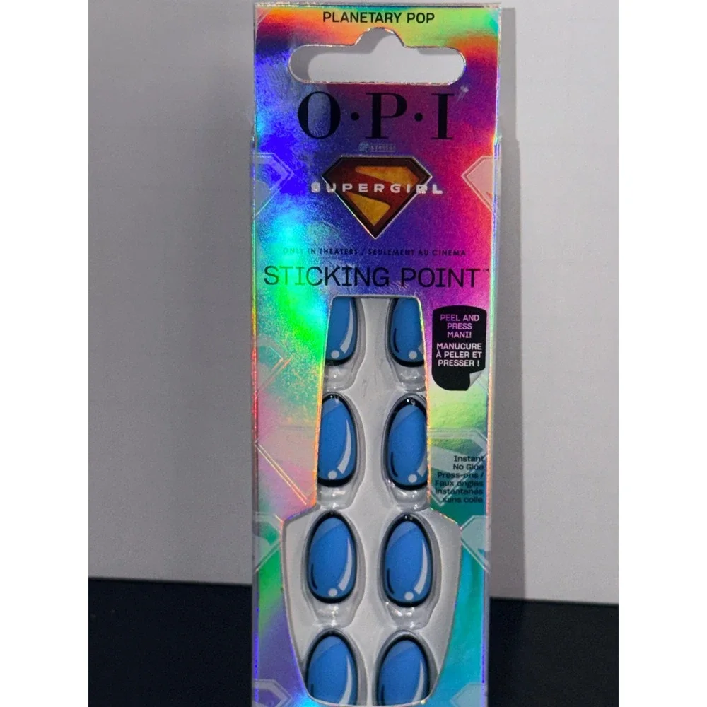 OPI Supergirl Sticking Point Press On Nails Planetary Pop Blue Pop Art Almond